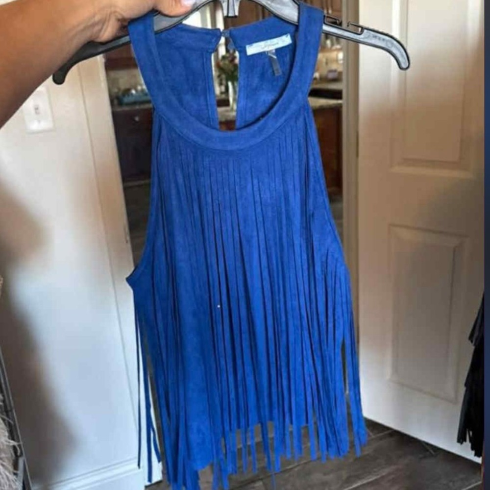 Blue Fringe Sleeveless Top